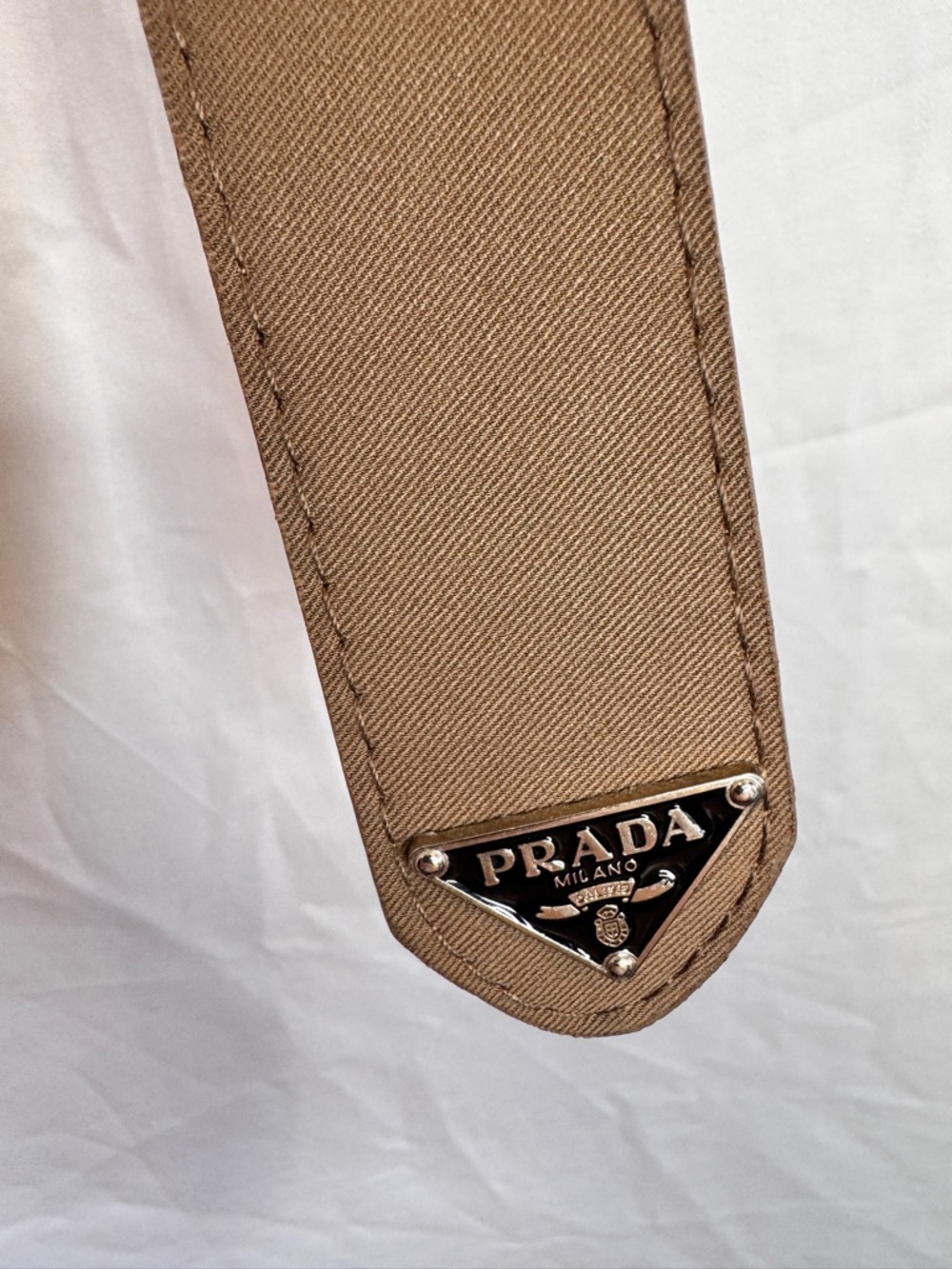 Prada Beige Canvas Strap with Silver Triangle Logo - Picture 2 of 8